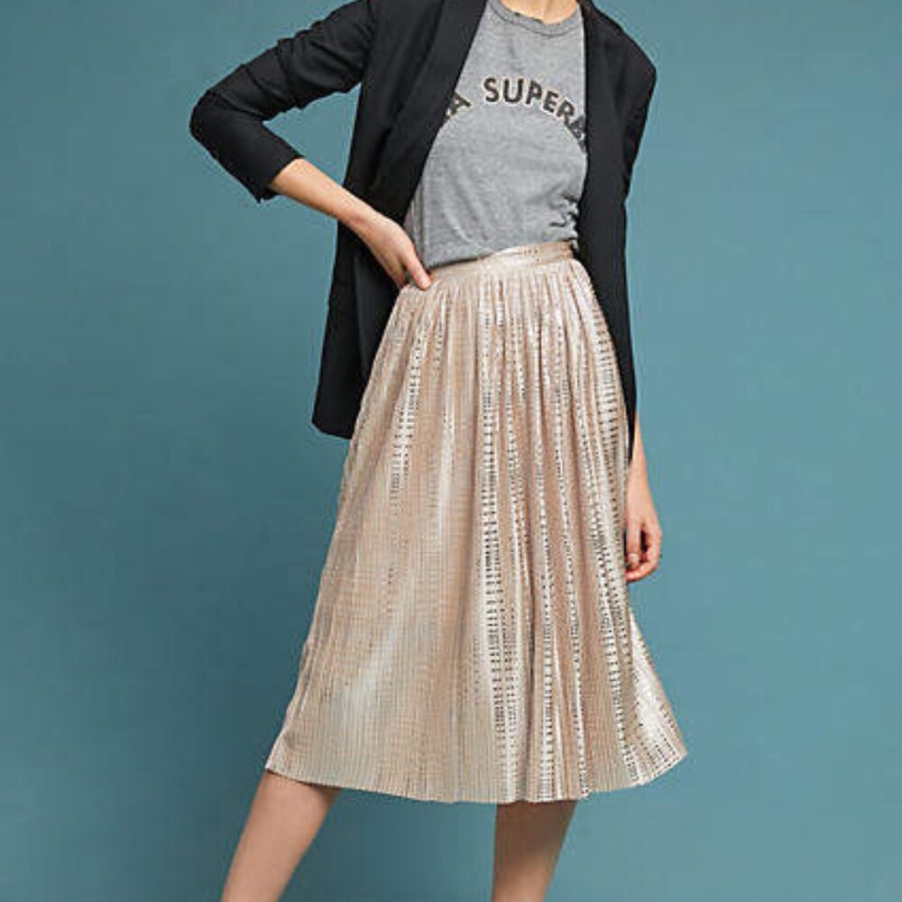 Anthropologie x Sabrina Musayev Cassia Pleated Gold Skirt